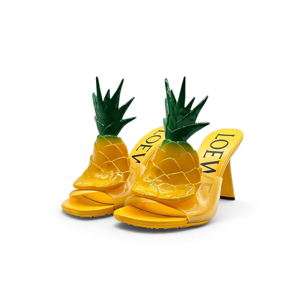 LOEWE Petal Pineapple PVC Heeled Sandals 90mm Yellow EU 38 US 8 - NWOB $1400